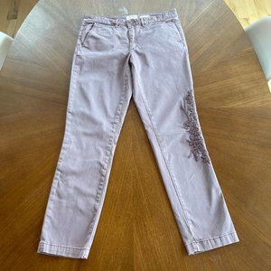 Anthropologie Chino Lavendar Floral Embroidered Chinos - Size 30